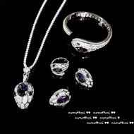 Women's New Fashion 925 Sterling Silver Jewelry Sets For Women Silver Color Luxury Zircon Snakce Necklace/Ring/Earring/Bangle