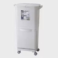 日本RISU｜(H&amp;H系列)直立雙層分類附輪(雙蓋)式垃圾桶 灰白色