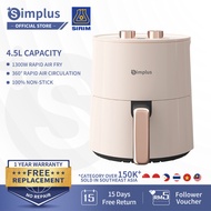 Simplus Air Fryer 4.5L 1300W 8 Preset Menus 30min Preset Timer 80-200℃ Temperature Control 3 Color Double Knobs