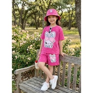 Short-sleeved clothes for girls 9-37kg with rabbit print (ms60)