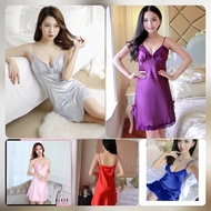 AP002 Sexy Lingerie Silk Satin Baju Tidur Wanita Dewasa Sexy Terbaru bahan satin halus Pakain Gaun M