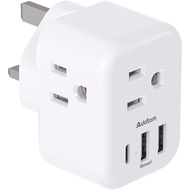 Penyesuai Palam AS ke UK Ireland, Penyesuai Kuasa Addtam Jenis G dengan 3 Outlet AC dan 3 USB(1 USB 