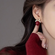 Diamond Red Pearl Earrings Female Niche Design Earrings Classy Earrings