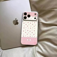 Pink Gingham Spliced Cherry Bow Print Phone Case For Realme c3 q3 5 5s 5i 6i 7 7i 8 8s  11 12 12x 13