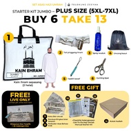 IHRAM SAIZ BESAR | JUMBO SIZE - [BELI 6 DAPAT 13] Set Starter Kit Umrah Lelaki Kain Ihram Dewasa Jum