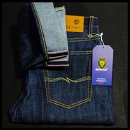 celana denim slevedge original betele raw denim 15oz - biru 33