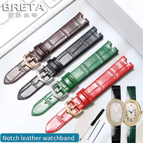 Notched leather strap for PASHA DE CARTIER W4BL0003 WGBL005 WJBA0023 Replace Wristbands 14x5mm 16x5m