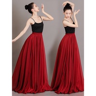 Dance Skirt Dance Performance Costume 720 Degree Large Swing Dance Skirt Tencel Classical Skirt Red 