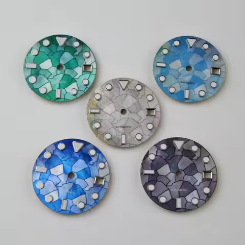 28.5mm Watch Dial Patchwork Pattern Watch Faces with BGW9 Ice Blue Luminous Mechanical Watch Accesso