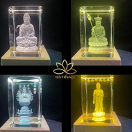 3d Crystal Buddha Statue, Wooden Base With Multi-Color led Lights.