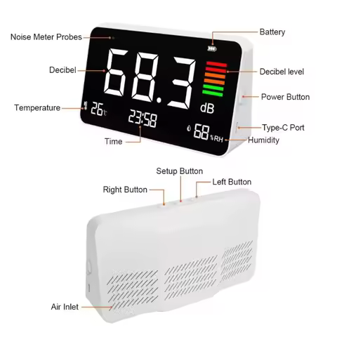 4-in-1 Decibel Meter Digital Sound Decibel Meter,Portable Sound Level Detector Rechargeable DB Noise