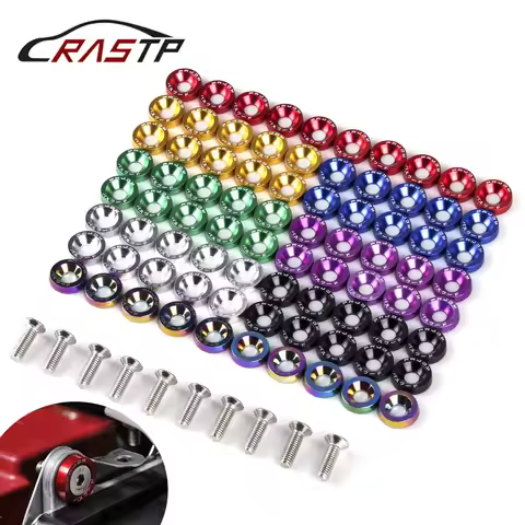 RASTP-Aluminum 10Pcs M6X20 Car Modified Hex Fasteners Fender Washer JDM Bumper Engine Concave Screws