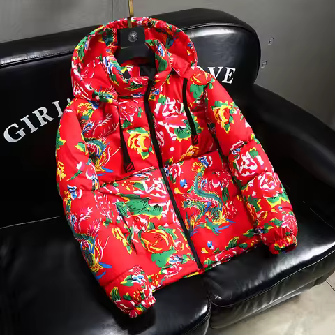 2025 Autumn Winter Chinese Style Northeast China Large Floral Cotton Jacket Loose-fit Zippered Hoode