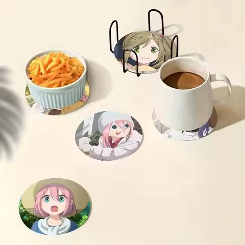 1pc Anime Yuru Camp Season Wooden Coaster Colour Printing Cup Mat Home Desk Decoration Gifts