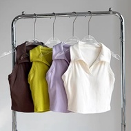 【MAGGIEYOGA】(Fixed Padded) Woman Sports Vest Polo Neck Nude Breathable Slimming Top Gym Exercise