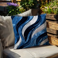 1pc 17.7*17.7in[45*45cm] /19.68*19.68in[50*50cm] Blue And White Striped Marble Print Pillow Case (Pi