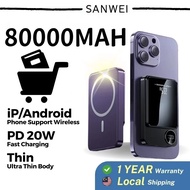 Original powerbank80000mAh 22.5W Super Fast Charge Ultrathin 15W Wireless magnetic Powerbank LED Dis