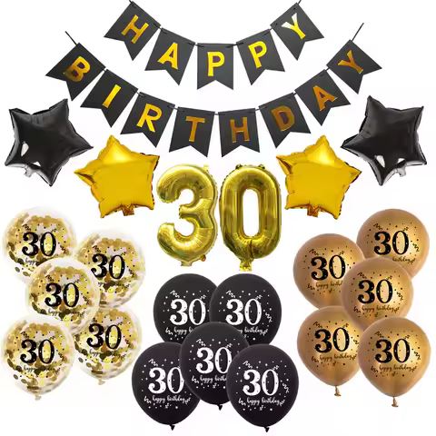 1set 30th 40th 50th 60th Paper Banner Latex Balloon Happy Birthday DIY Adult Birthday Home Party Bac
