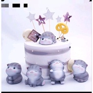 Cat Topper, Cat Birthday Cake Decoration, Gray Cat Rubber Toy