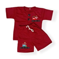 setelan anak kiano set motif kendaraan laki laki usia 1-5tahun