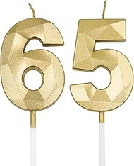 65th & 56th Birthday Candles for Cake, Gold Number 65 56 3D Diamond Shaped Candle Birthday Decoratio
