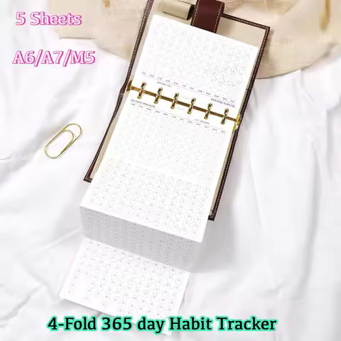 Fromthenon A6A7M5 5 Sheets 4-Fold 365 Days Habit Tracker Loose-leaf Notebook Replacement Core Daily 