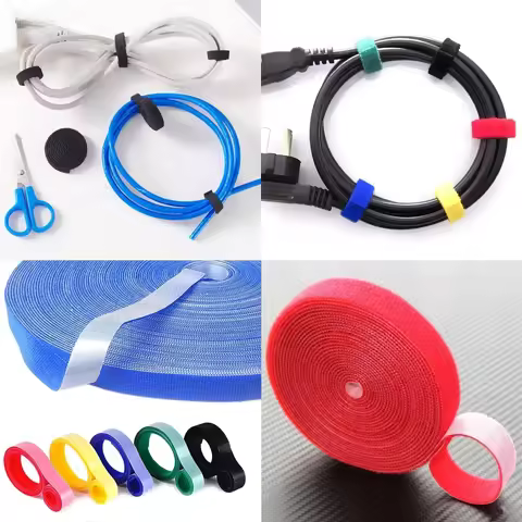 1m 3m 5m/Roll Fastening Tape Cable Ties Reusable Hook Loop Straps Double Side Hook Roll Wires Cords