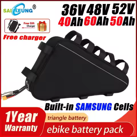 Triangle Battery 48v 24ah 60v 72v Triangle 52V36V 20AH 30AH 40AH Huge Capacity 2000W 50Ah60ah Ebike