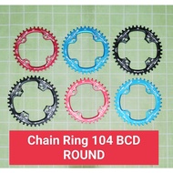 Bike Chainring 34T 36T 38T 104 BCD Round Type Bicycle Crank Narrow Wide Chain Ring for 1BY Crank