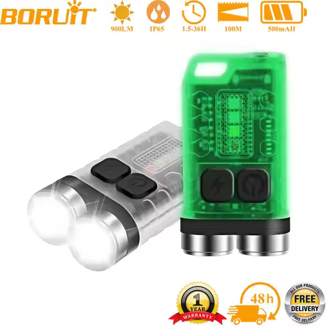 BORUiT V3 900LM UV LED Keychain EDC Flashlight Type-C Rechargeable Work Light Torch With Magnet Camp
