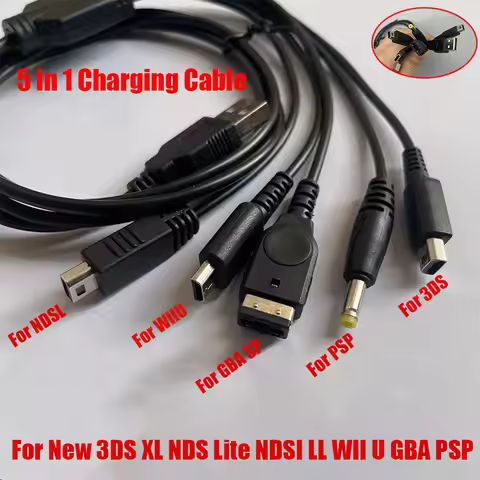YUXI 1PC 5 in 1 Charging Cable For Nin-tendo Wii U/ NEW 3DSXL/NEW 3DS/NDS LITE SP/PSP/GBA SP Nin-ten