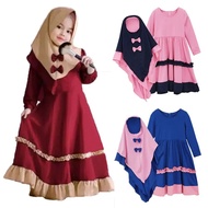 Ins Style Muslim Child Girls Prayer Dress Outfit Islamic Abaya Burka Kaftan With Long Hijab Fashiona