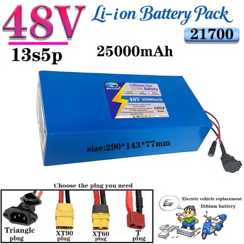 2026 new rechargeable lithium battery 48 V 25 Ah 21700 - 13S5P, 1000 W with 30 A BMS and T/XT60/XT90