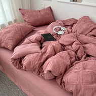 ชุดผ้าปูที่นอนสไตล์ Ins ขาวน้ำนม 3 ชิ้น 4 ชิ้น ผ้าโพลีเอสเตอร์ 3D Bubble Washed ฝ้าย กางเกงขาสั้น สำ