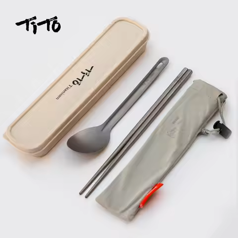 TiTo Titanium Pure Titanium Chopsticks Spoon Fork Cutlery Set Outdoor Portable Titanium Spork Childr