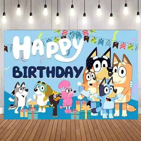 Bluey Cartoon Dog Birthday Backdrop Kids Party Decoration Photography Background Wall Banner for Chi