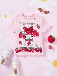 HELLO KITTY AND FRIENDS | SHEIN Tween Girl漫畫和字母圖形t恤