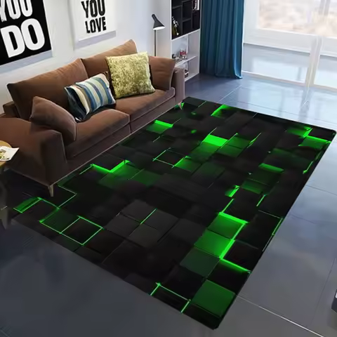 Artistic Neon Geometric Pattern Rug Colorful Retro Style NonSlip Soft Carpet With Diverse Shapes Des