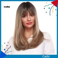 Wig Rambut Sintetis Model Panjang Dengan Poni Warna Coklat Emas Untuk