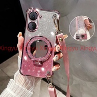 luxury neck strap case for Vivo Y03 Y18 Y18E Y37 four corners shockproof phone case 3D makeup mirror