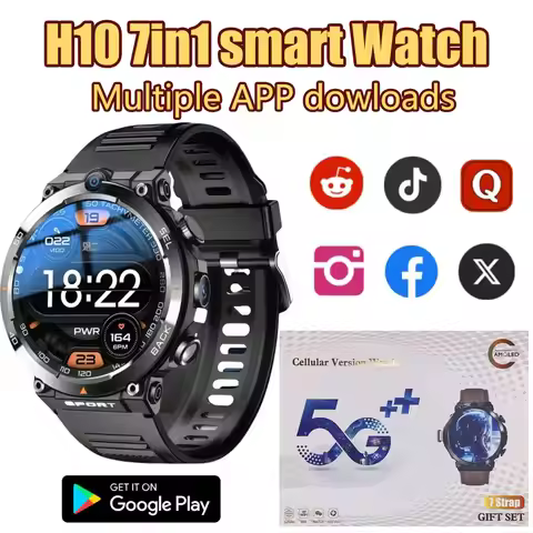 H10 4G LTE Smartwatch for Men: 8+128GB, 500W Dual Camera for Video Calls, WiFi/NFC ， 1380mAh Long Ba