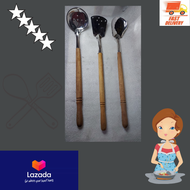 HEAVY DUTY  STAINLESS WOOD HANDLE ( SANDOK SIANSE EXTRA LARGE SET OF 3)