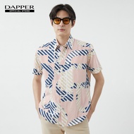 DAPPER เสื้อเชิ้ตแขนสั้น Logo Contrast Striped Print สีครีม