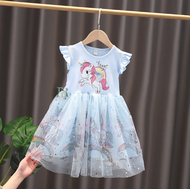 LNR Shop Gaun Dress Tutu Anak Perempuan Bayi Balita Motif Unicorn Kuda Poni Biru Pink Cantik Import