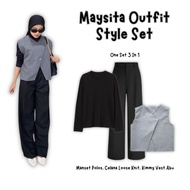Maysita Outfit Style One Set 3 In 1 (Plain Cuff, Vets, Knit Pants) Daily Suit - VM080