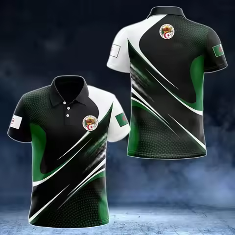 New Algerian National Flag Graphic Polo Shirt Algerian National Emblem Men's Tops National Day Gifts
