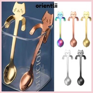 ORIENTLIIY 1/4pcs Mini Cat Coffee Spoon, Cute Cat Cute Design Stainless Steel Teaspoon,  Tableware K