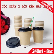 50 Ly giấy Kraft 2 lớp 240ml - 8oz cốc giấy cafe nóng NHẬP KHẨU HÀN QUỐC