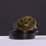 3.7cm Men's Black Belt Gold English Wing Eagle Buckle Fashion Belt Vintage Jeans Casual Belt