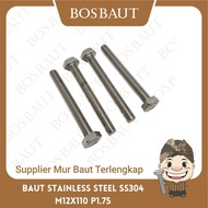 Bolt M12X110 Stainless Steel SS304 (Key 19) - B/O SS304 M12X110 P1.75